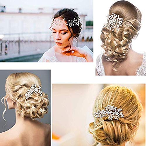 Maitys 44 Pieces Wedding Hair Accessories Faux Pearl Crystal Comb Clips U-shaped Flower Rhinestone Silver Pearl Hair Pieces for Prom Bride Bridesmaid (Classic Style) - style: Classic Style