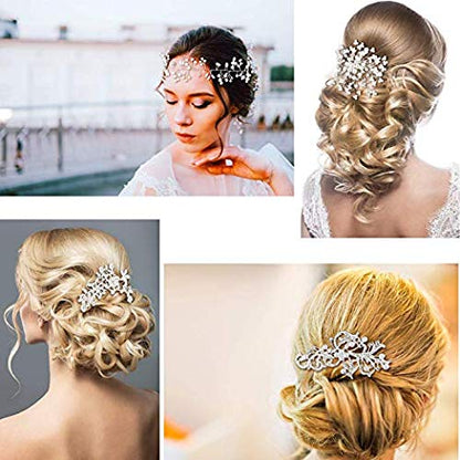 Maitys 44 Pieces Wedding Hair Accessories Faux Pearl Crystal Comb Clips U-shaped Flower Rhinestone Silver Pearl Hair Pieces for Prom Bride Bridesmaid (Classic Style) - style: Classic Style
