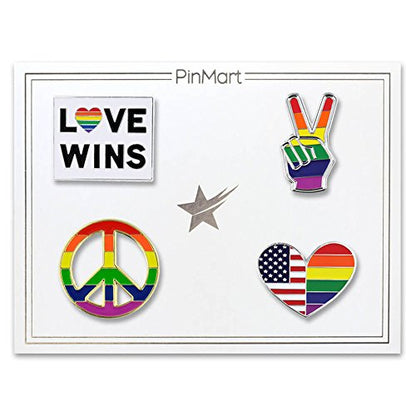 PinMart Gay Pride LGBT Enamel Lapel Pin - color: Gay Pride Pin Set Gold and Nickel Plated, size: 4pc Gift Set