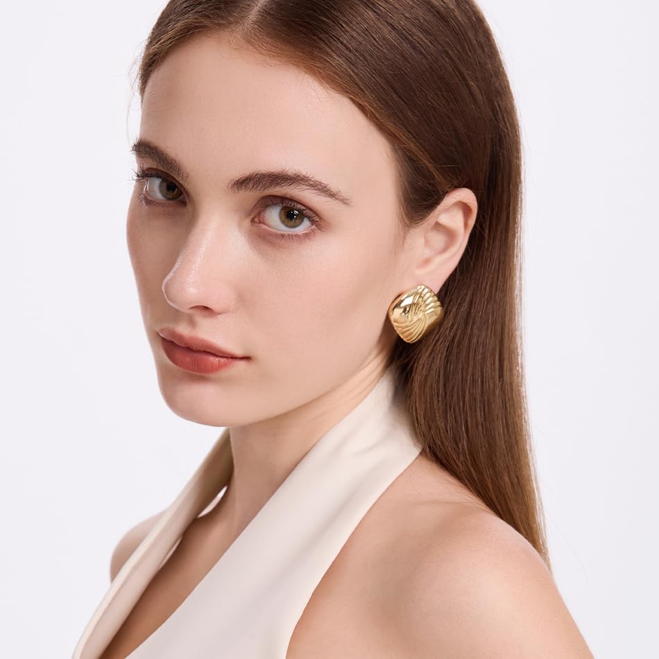 Gold Chunky Statement Earrings for Women, Trendy 14K Gold Plated Square Geometric Vintage Drop Dangle Designer Stud Earrings, Jewelry Gift - style: square-gold