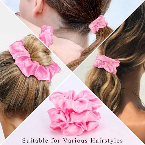 KICOSY 12PCS Light Pink Hair Scrunchies - Bulk Pink Satin Hair Ties for Girls - Pink Hair Accessories & Party Favors - color: light pink