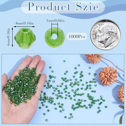 1000Pcs 4mm Faceted Crystal Glass Bicone Beads Loose Bead for DIY Bracelet Necklace Earring Keychain Jewelry Making,Grass Green AB - color: Grass green AB