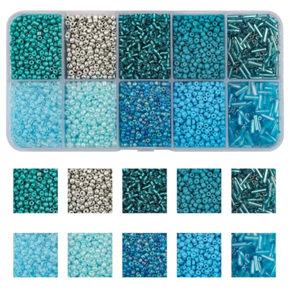 5000pcs Glass Seed Tube Bugle Beads for DIY Jewelry Making | 12/0 Waist Beads Kit, Lake Blue Embroidery Beads, 2mm Small Tiny Beads for Bracelets Necklaces Earrings, 10 Colors - color: Lake Blue