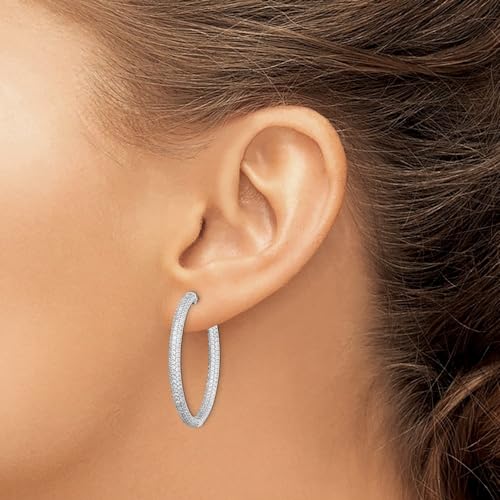 Diamond2Deal Sterling Silver 1.1mm Cubic Zirconia In and Out Round Hinged Hoop Earrings Len-1.49 In, Wid-1.44 In