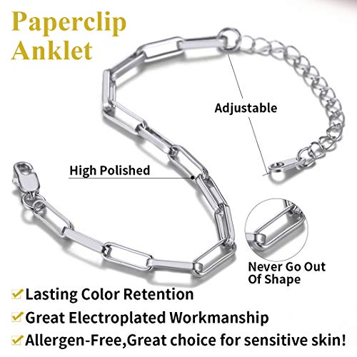 ChainsHouse Stainless Steel Herringbone Flat Chain Bracelets for Women,18K Gold/Rose Gold/Black Metal Paperclip/Snake/Cuban/Figaro Sterling Silver Link Charm Bracelet, 16+5cm Adjustable, With Gift Box - color: a. paperclip-platinum(hot!!!)