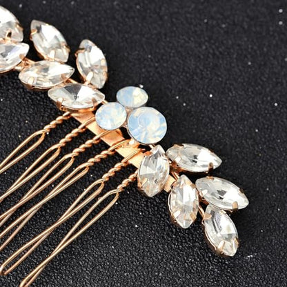 Foyte Bride Wedding Hair Comb Crystal Small Hair Piece Rhinestone Bridal Hair Side Comb Opal Gold Hair Accessories for Women and Brides