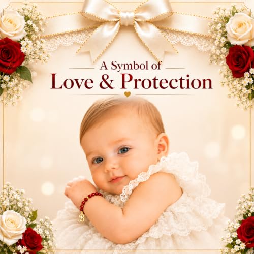 Baby Crystals Personalized Red Bracelet for Protection –Baby Jewelry for Girls | 14K Gold-Plated or Sterling Silver Initial Charm Bracelet | Baptism, Birthday Gifts - style: Initial 14K Gold Plated