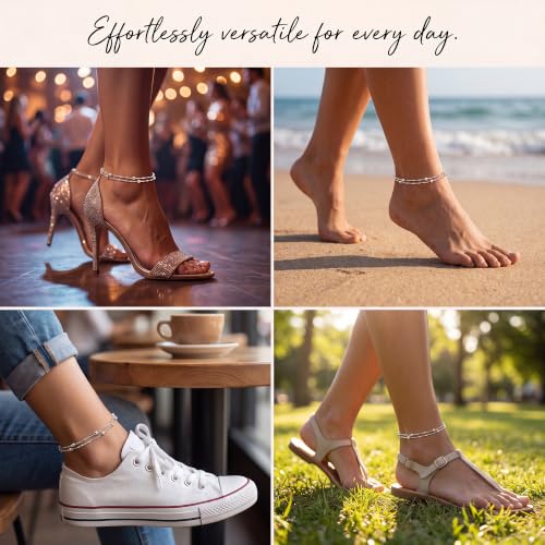 Dainty Layered Ankle Bracelets for Women Waterproof, 14K Gold/Silver Plated Anklets Beaded Satellite Chain Ankle Bracelet Set Trendy Beach Summer Fashion Jewelry Gift - style: Style 3-Silver