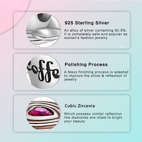 LUXILLA Love You Best Friend Grandma Wife Heart Charm 925 Sterling Silver Charms Fit for Bracelets Necklace Jewelry Gift for Women - color: Coffee Cup
