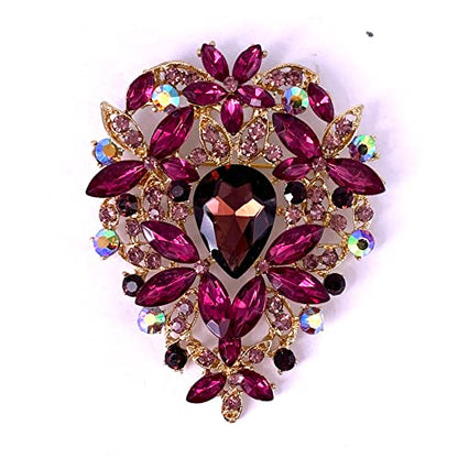 SELOVO Leaf Bouquet Scarf Big Brooch Pin Broach Crystal Jewelry - color: Purple