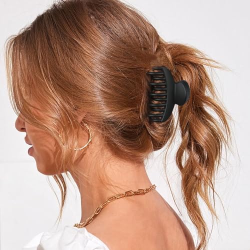 DEEKA 4 PCS 2.5 Inch Hair Claw Clips Double Row Teeth Matte Hair Jaw Clips Hair Barrettes Thick Medium Thin Hair Clips for Women (Black) - color: Black, size: 1 Count (Pack of 4)