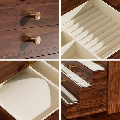 GENUINED Gifts for Women, Large Black Walnut Wooden Jewelry Box for Women, Solid Wood Jewelry Organizers and Storage(4 Layer)