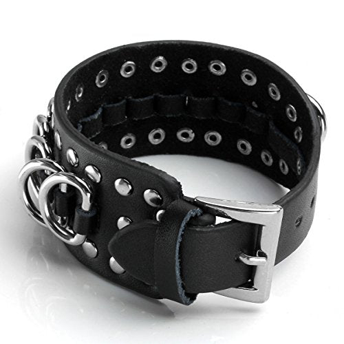 Eigso Punk Leather Studded Rock Bracelet for Men Women Gothic Rivets Y2K Black Wristband for Man Woman - color: Black