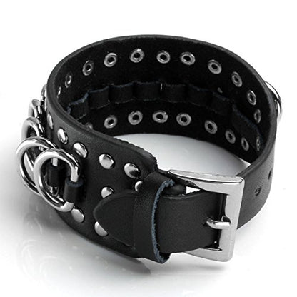 Eigso Punk Leather Studded Rock Bracelet for Men Women Gothic Rivets Y2K Black Wristband for Man Woman - color: Black