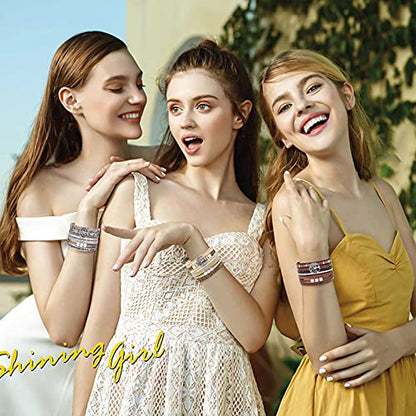 Desimtion Inspirational Tree of Life Boho Leather Wrap Bangle Bracelets for Women, Teen Girl Gifts Trendy Stuff, Fashion Accessories Jewelry Gifts for Women Girls - color: Beige