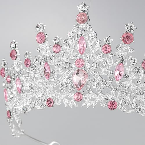 Tiaras and Crowns for Women Crystal Princess Tiaras Rhinestone Queen Crowns For Wedding Bridal Birthday Prom Pageant Party (Tiara 100) - color: Silver Pink