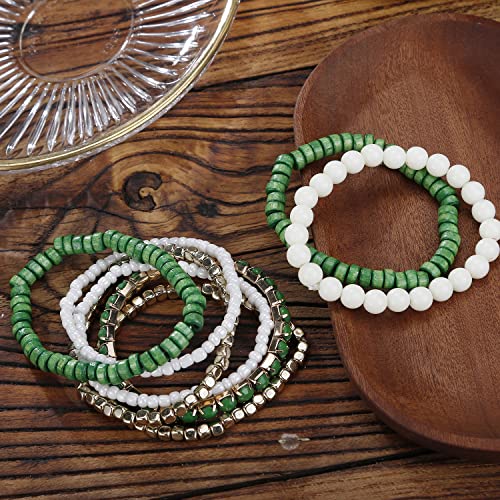 LUREME Boho Multi Strand Stackable Stretch Bracelet Set Wooden Cube Alloy Bead Bangle bl003172 - color: Green