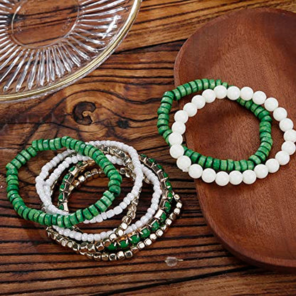 LUREME Boho Multi Strand Stackable Stretch Bracelet Set Wooden Cube Alloy Bead Bangle bl003172 - color: Green