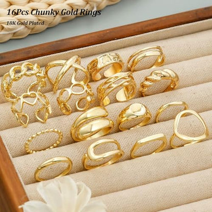 Chunky Stackable Rings Set for Women Non Tarnish Adjustable Open Stacking Knuckle Ring Chunky Joint Finger Midi Rings Pack Dainty Simple Statement Jewelry - style: B-16pcs