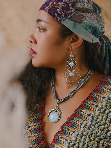 MINACHI Multilayer Beads Chain Necklace, Turquoise-Toned Stone Pendant, Vintage Hippie Retro Bohemia Style, Fashion Jewelry for Women - style: Necklace NEC.001