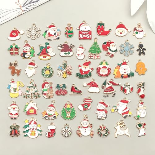 50pcs Enamel Charms for Jewelry Making Wholesale Assorted Mixed Bulk Metal Earring Findings for DIY Necklace Bracelet Keychain and Crafting - style: Christmas Charms