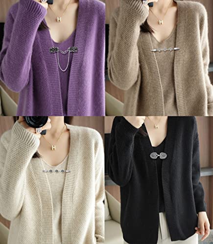 12pcs Vintage Sweater Shawl Clips Retro Cardigan Collar Shirt Waist Dresses Chain Clip Antique Flowers Pattern Brooch Pins for Women - style: A:12Pcs
