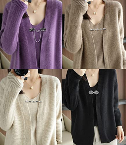 12pcs Vintage Sweater Shawl Clips Retro Cardigan Collar Shirt Waist Dresses Chain Clip Antique Flowers Pattern Brooch Pins for Women - style: A:12Pcs