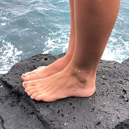 LOYATA Dainty Ankle Bracelet,14K Gold Plated Tiny Bead Anklet Dainty White Cubic Zirconia Cross Tassel Foot Chain Cute Lucky Moon Evil Eye Foot Jewelry Boho Anklets for Women - color: Anchor