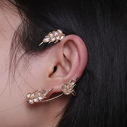 BETHYNAS Glitter Rhinestone Butterfly Flower Ear Cuff Sparkly Non-Pierced Crystal Tassel Fake Earrings Climber Lady Ear Wrap Bridal Party Ear Jewelry for Women and Girls - color: Gold Wheat