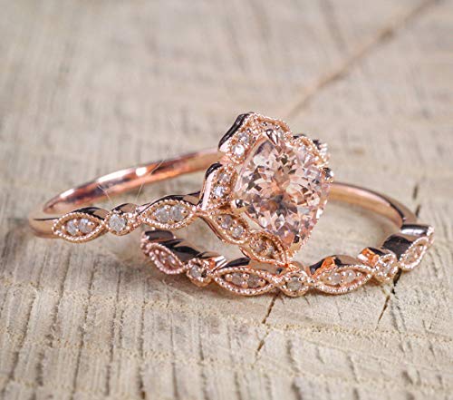 18k Rose Gold 2 Piece Ring Set Cubic Zirconia Bride Promise Rings Set CZ Eternity Engagement Wedding Band Ring Sets for Women TZ.60 (US Code 8) - size: US Code 8