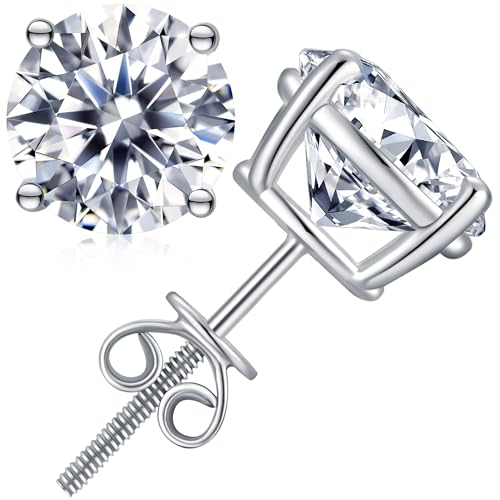 Moissanite Stud Earrings Hypoallergenic 925 Sterling Silver stud Earrings for Women Round Cut D Color VVS1 18K White Gold Plated Lab Created Moissanite Earrings for Women Men 0.3ct-2ct - color: White Gold-Screw Back, size: 1 Carat-(0.5ct*2)-5mm