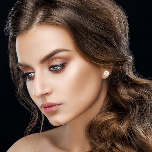 24 Pairs Pearl Studs Earrings for Women, Faux Simulated Pearl Earrings 4 Mixed Sizes Round Ball Pearls Stud Earring Set - color: White, Beige