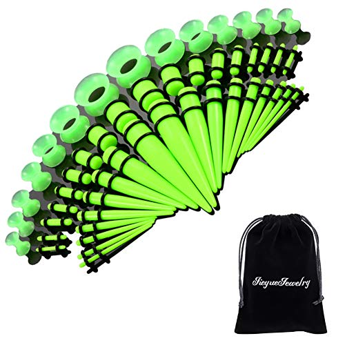 JieyueJewelry 50/54 Pcs Ear Stretching Kit 14G-00G | Acrylic Tapers & Plugs with Silicone Tunnels, Ear Gauges Expander Set Body Piercing Jewelry for Women and Men - color: Green