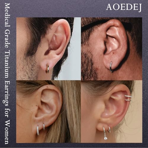 AOEDEJ G23 Titanium Black/Steel Gray/Gold Hoop Earrings 18G Small Huggie Hoop Earrings 8mm/10mm/12mm Cartilage for Sensitive Ears for Multiple Piercing Cartilage Hoop Earring Stack Jewelry - style: D shape-8mm+10mm+12mm