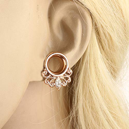 TIANCI FBYJS Stainless Steel Zircon Ear Tunnels Earrings Guages Piercing Plugs Stretcher Gauges for Women Men - style: 8mm=0g
