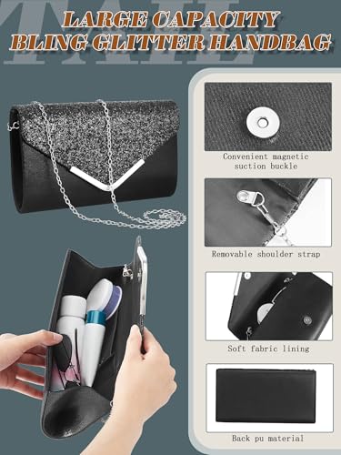 Henoyso 5 Pcs Purse Rhinestone Jewelry Set Prom Jewelry Rhinestone Clutch Purse Necklace Earrings Bracelets for Women Bride - color: Black