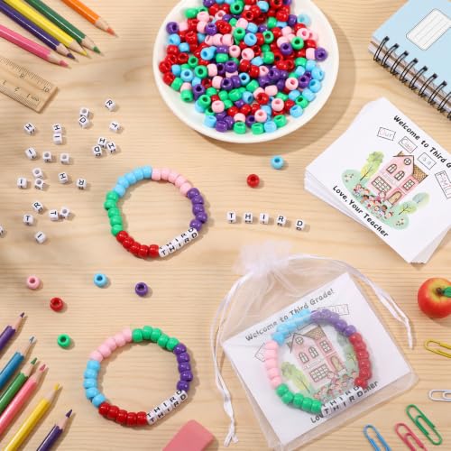 Tondiamo 24 Sets 3rd Grade Back to School Gifts Friendship Bracelet Making Kit for Students Include Our Class is a Family Greeting Cards Beads Strings Bags DIY Kit for First Day of School Classroom - style: 3rd Grade