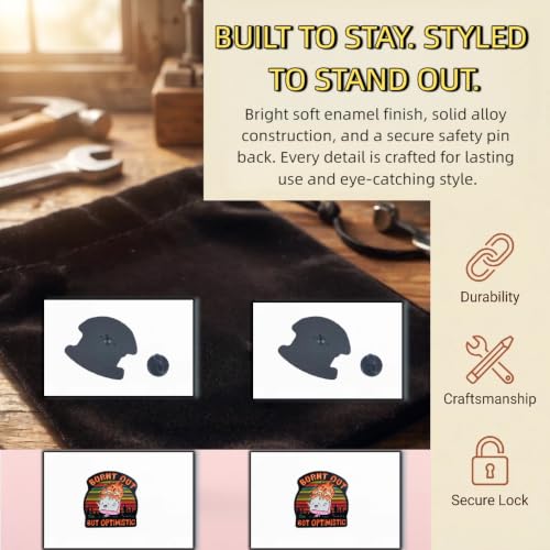2PCS Burnt Out But Optimistic Retro Sunset Enamel Lapel Pin, Funny Quote Slogan Brooch, Positive inspirational Apparel Decor for Denim Jacket Backpack Baseball Cap Daily Casual Outfit Accessory