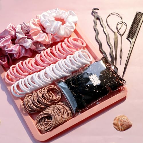YANRONG Hair Accessories Set: 755PCS Seamless Ponytail Holders, Scrunchies, Hair Bands, and Hair Ties for Thick and Curly Hair (Gradient Powder) - color: 755PCS (gradient powder)