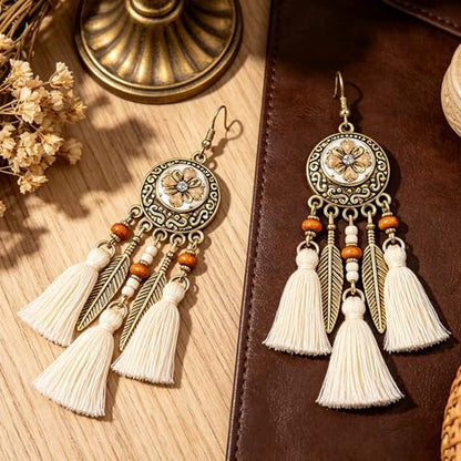 Feather Earrings Native American Earrings Boho Dangle Earrings for Women Tribal Indian Dreamcatcher Hippie Western Festival Summer Beach Jewelry - color: A1:Boho Dangle Earrings