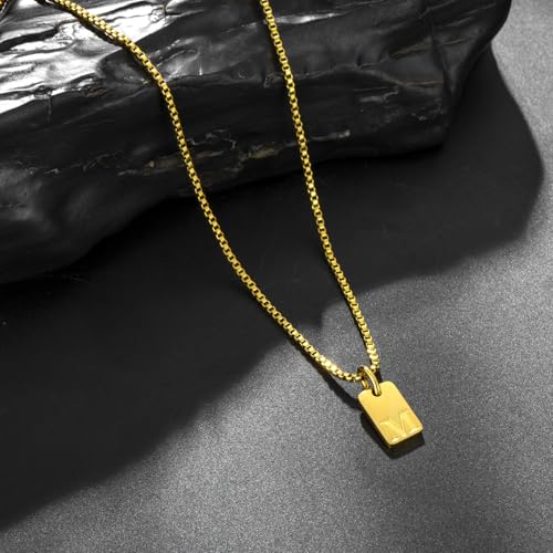Gold Plated Square Initial Necklace Waterproof A-Z Letter Pendant on Thin Chain - Dainty, Stackable Jewelry for Women - color: Golden-I, size: F