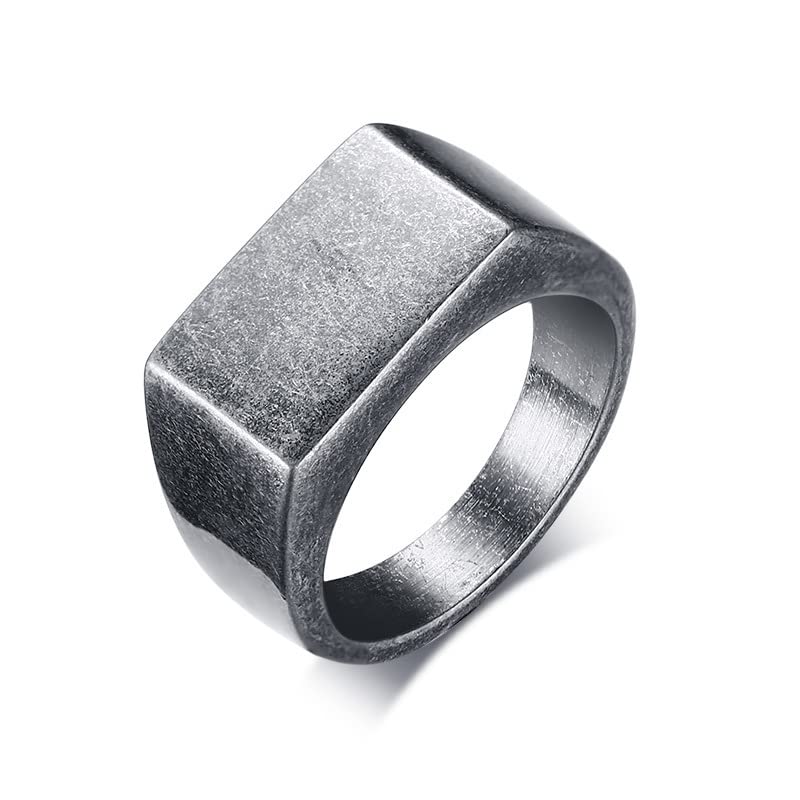 MYNENEY Stainless Steel Square Shape Signet for Men Statement Ring - color: 10x16mm Retro