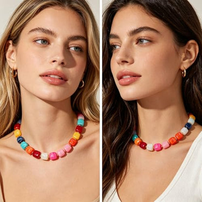 Chunky Beaded Necklace for Women Boho Statement Choker Necklace Trendy Resin Beads Summer Beach Jewelry Gifts