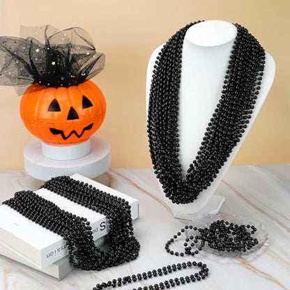 SHAOQINLIN 30 PCS Black Bead Necklaces, Black Mardi Gras Party Beads, New Year Eve Necklaces, 33 Inch Round Halloween Beaded Necklace for Mardi Gras, Christmas, Halloween, New Year Party Favors - color: Black