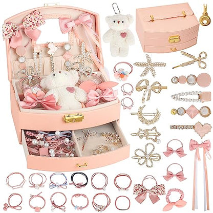 Hair Accessories for Girls，Teen Girl Gifts Including Jewelry Box/Hair Clips/Hair Barrettes/Hair Ties/Hair Bows，birthday gift for girls age 6 7 8-14（Cute Bear） - color: Cute Bear