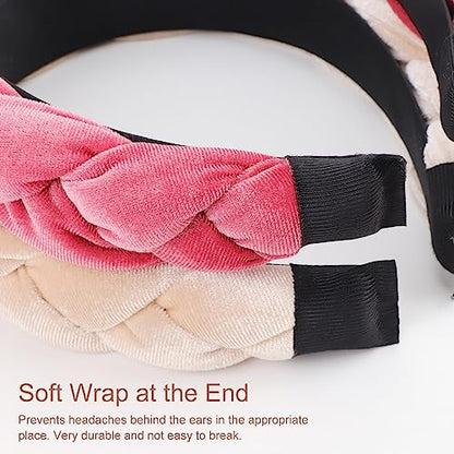 DRESHOW Braided Headbands for Women Velvet Hair Hoop Elastic Criss Cross Hair Bands Accessories - color: 01 Pc Velvet Braided: Beige