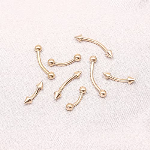 BLISI G23 Solid Titanium Eyebrow Piercing Jewelry, Gold Black Rose Gold Silver Pink Rainbow Eyebrow Rings 16G Curved Barbell,Tiny Vertical Labret Lip Jewelry Rook Piercing Jewelry for Women and Men - color: Rose Gold 1