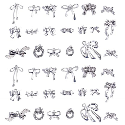 stino 100 Gram Metal Charms for Jewelry Making, Silver & Gold Plated, Bulk Pack for Bracelets, Necklaces, Crafts - color: Bow (Silver Tone 200gram)