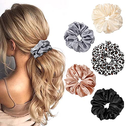 Scrunchies Hair Ties Elastics Bands Ponytail Holder Pack of Neutral Scrubchy Hair Accessories Women Girls (Big, 4 Color Mixed 2) - color: Basic Color
