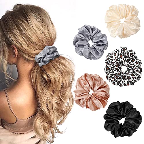Scrunchies Hair Ties Elastics Bands Ponytail Holder Pack of Neutral Scrubchy Hair Accessories Women Girls (Big, 4 Color Mixed 2) - color: Basic Color